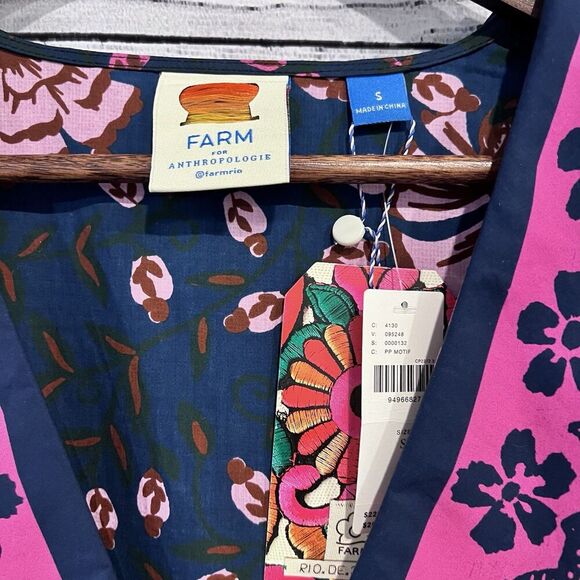 Farm Rio x Anthropologie Puff-Sleeve V Neck Midi Dress Size Small Floral New - Picture 10 of 14